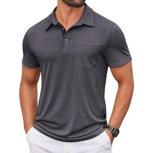 COOFANDY Mens Polo Shirts Short Sleeve Casual Summer Collar Shirts Soft Breathable Polo Tee Shirts Classic Golf Shirts(Dark Grey)