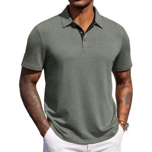 COOFANDY Mens Polo Shirts Short Sleeve Casual Summer Polo Tee Classic Collared Golf Stylish Tops(Army Green)