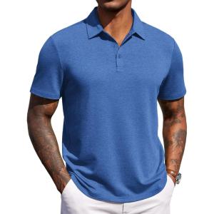 COOFANDY Mens Polo Shirts Short Sleeve Casual Summer Polo Tee Classic Collared Golf Stylish Tops(Blue)