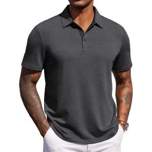 COOFANDY Mens Polo Shirts Short Sleeve Casual Summer Polo Tee Classic Collared Golf Stylish Tops(Dark Grey)