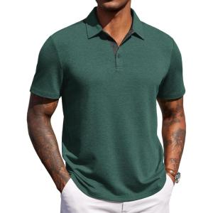 COOFANDY Mens Polo Shirts Short Sleeve Casual Summer Polo Tee Classic Collared Golf Stylish Tops(Green)