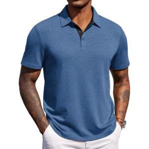 COOFANDY Mens Polo Shirts Short Sleeve Casual Summer Polo Tee Classic Collared Golf Stylish Tops(Navy Blue)