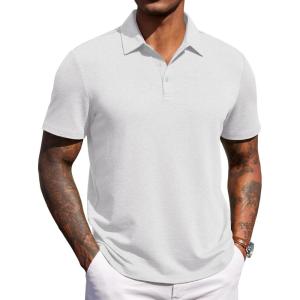 COOFANDY Mens Polo Shirts Short Sleeve Casual Summer Polo Tee Classic Collared Golf Stylish Tops(White)