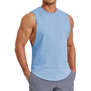 COOFANDY Mens Workout Tank Tops Cut Off Bodybuilding Fitness Muscle Shirts Wide Armholes Summer Sleeveless Shirt(Blue)