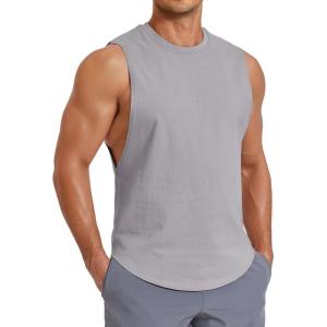 COOFANDY Mens Workout Tank Tops Cut Off Bodybuilding Fitness Muscle Shirts Wide Armholes Summer Sleeveless Shirt(Grey)