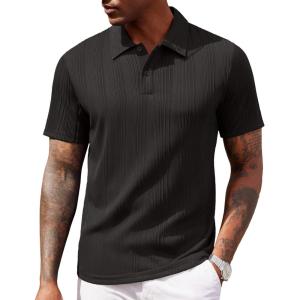 COOFANDY Polo Shirts for Men Short Sleeve Shirts Casual Stylish Collared Summer Textured Knit Shirts(01 Black)