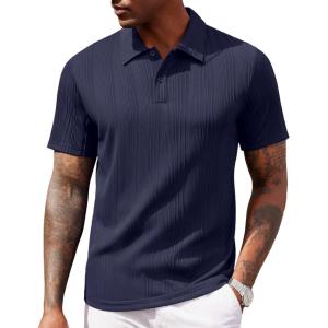 COOFANDY Polo Shirts for Men Short Sleeve Shirts Casual Stylish Collared Summer Textured Knit Shirts(01 Navy Blue)