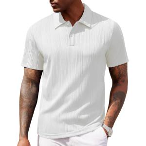 COOFANDY Polo Shirts for Men Short Sleeve Shirts Casual Stylish Collared Summer Textured Knit Shirts(02 White)