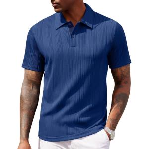 COOFANDY Polo Shirts for Men Short Sleeve Shirts Casual Stylish Collared Summer Textured Knit Shirts(Blue)