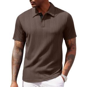 COOFANDY Polo Shirts for Men Short Sleeve Shirts Casual Stylish Collared Summer Textured Knit Shirts(Brown)