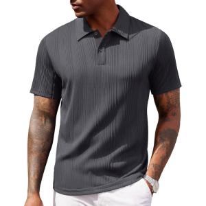 COOFANDY Polo Shirts for Men Short Sleeve Shirts Casual Stylish Collared Summer Textured Knit Shirts(Dark Grey)