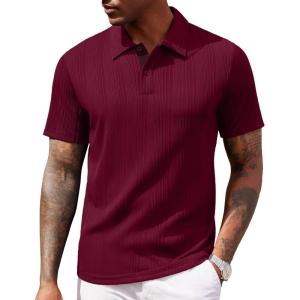 COOFANDY Polo Shirts for Men Short Sleeve Shirts Casual Stylish Collared Summer Textured Knit Shirts(Dark Red)
