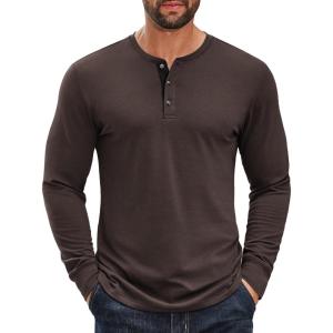 COOFANDY Men’s Long Sleeve Henley Shirts Cotton T-Shirts Casual Pullover Shirt Soft Stretch Basic Tees Fall Tops(Brown)