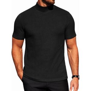 COOFANDY Men’s Mock Turtleneck Short Sleeve Soft Lightweight Sweater Ribbed Knit Pullover Casual Basic Tops(A-black)