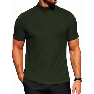 COOFANDY Men’s Mock Turtleneck Short Sleeve Soft Lightweight Sweater Ribbed Knit Pullover Casual Basic Tops(Army Green)
