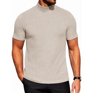COOFANDY Men’s Mock Turtleneck Short Sleeve Soft Lightweight Sweater Ribbed Knit Pullover Casual Basic Tops(Cream)