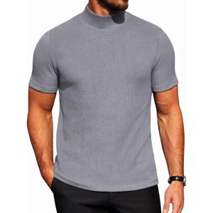 COOFANDY Men’s Mock Turtleneck Short Sleeve Soft Lightweight Sweater Ribbed Knit Pullover Casual Basic Tops(Grey)
