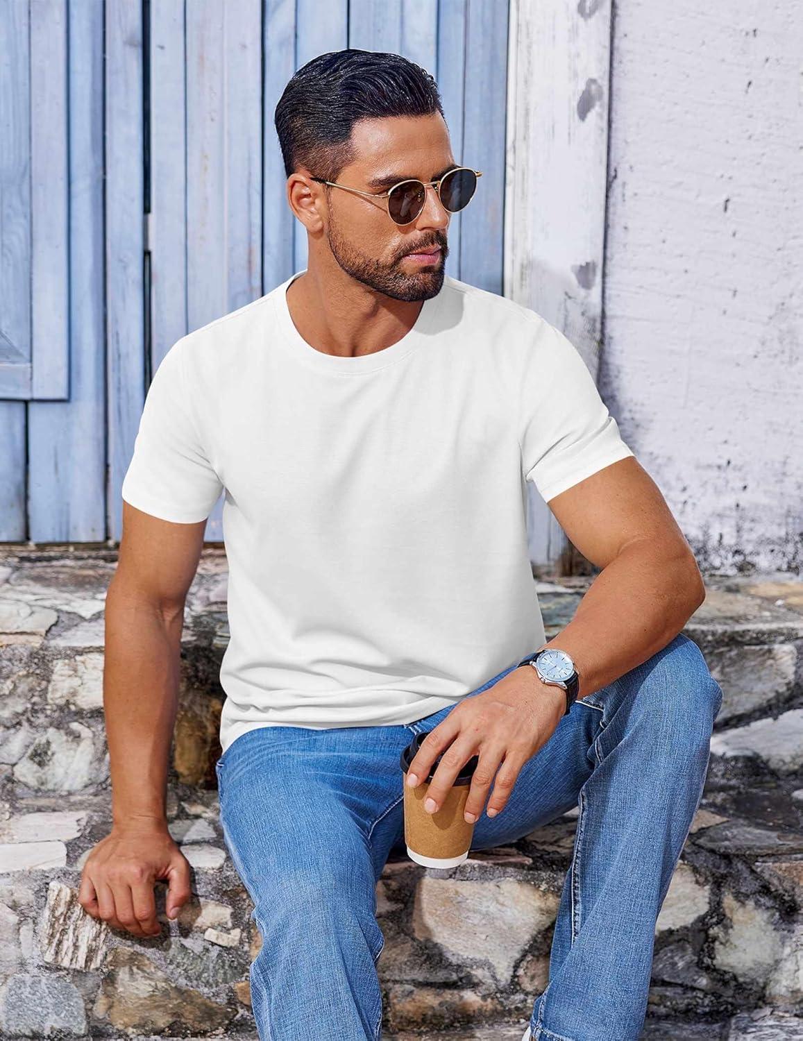 imageCOOFANDY Mens T Shirt Short Sleeve Crew Neck TShirt Casual Summer Classic Basic Tee ShirtsWhiteWhite2 Pack