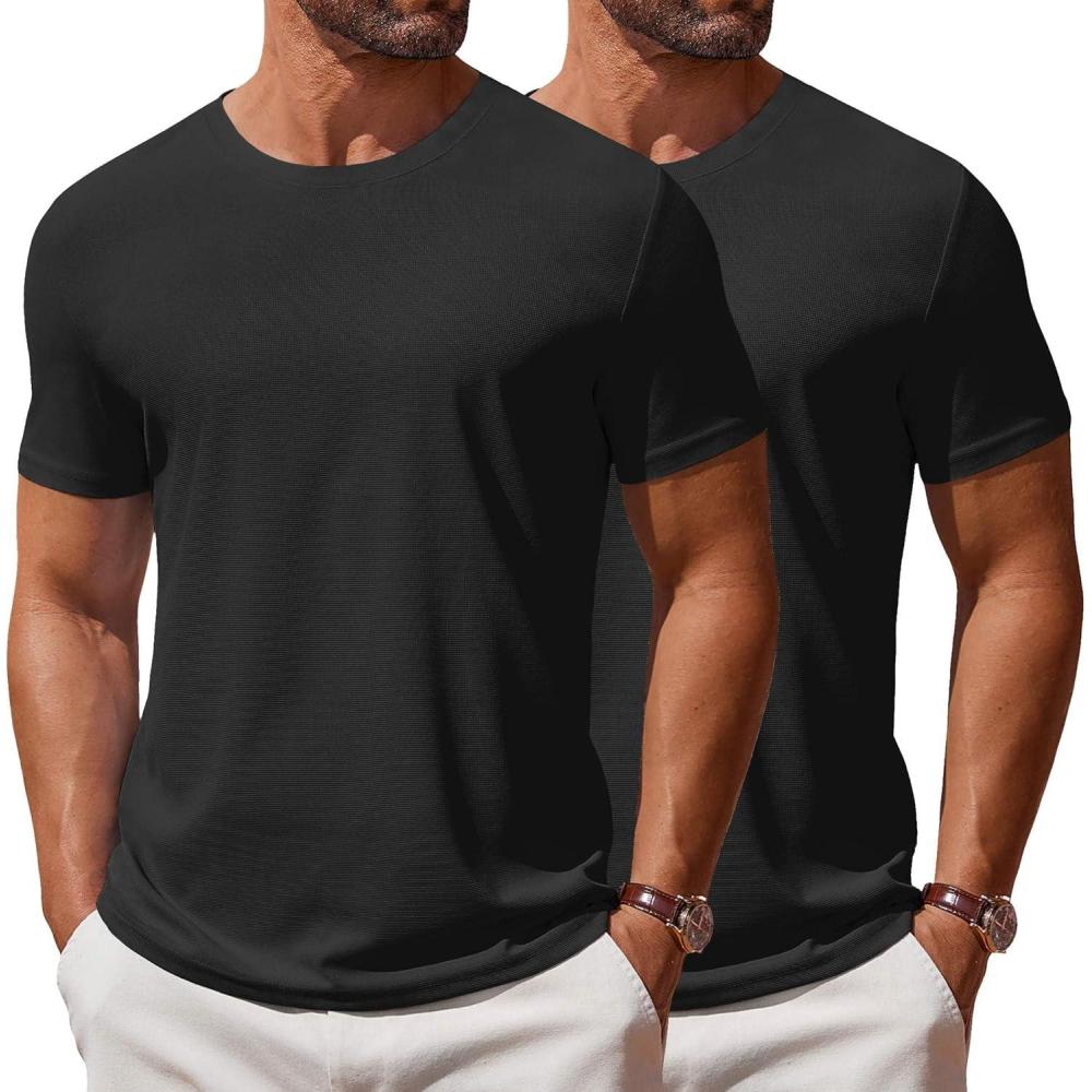 imageCOOFANDY Mens T Shirt Short Sleeve Crew Neck TShirt Casual Summer Classic Basic Tee ShirtsBlackBlack2 Pack