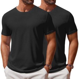 COOFANDY Men’s T Shirt Short Sleeve Crew Neck T-Shirt Casual Summer Classic Basic Tee Shirts(Black/Black-2 Pack)