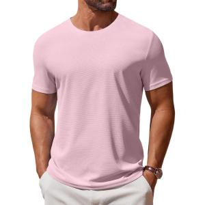 COOFANDY Men’s T Shirt Short Sleeve Crew Neck T-Shirt Casual Summer Classic Basic Tee Shirts(Light Pink)