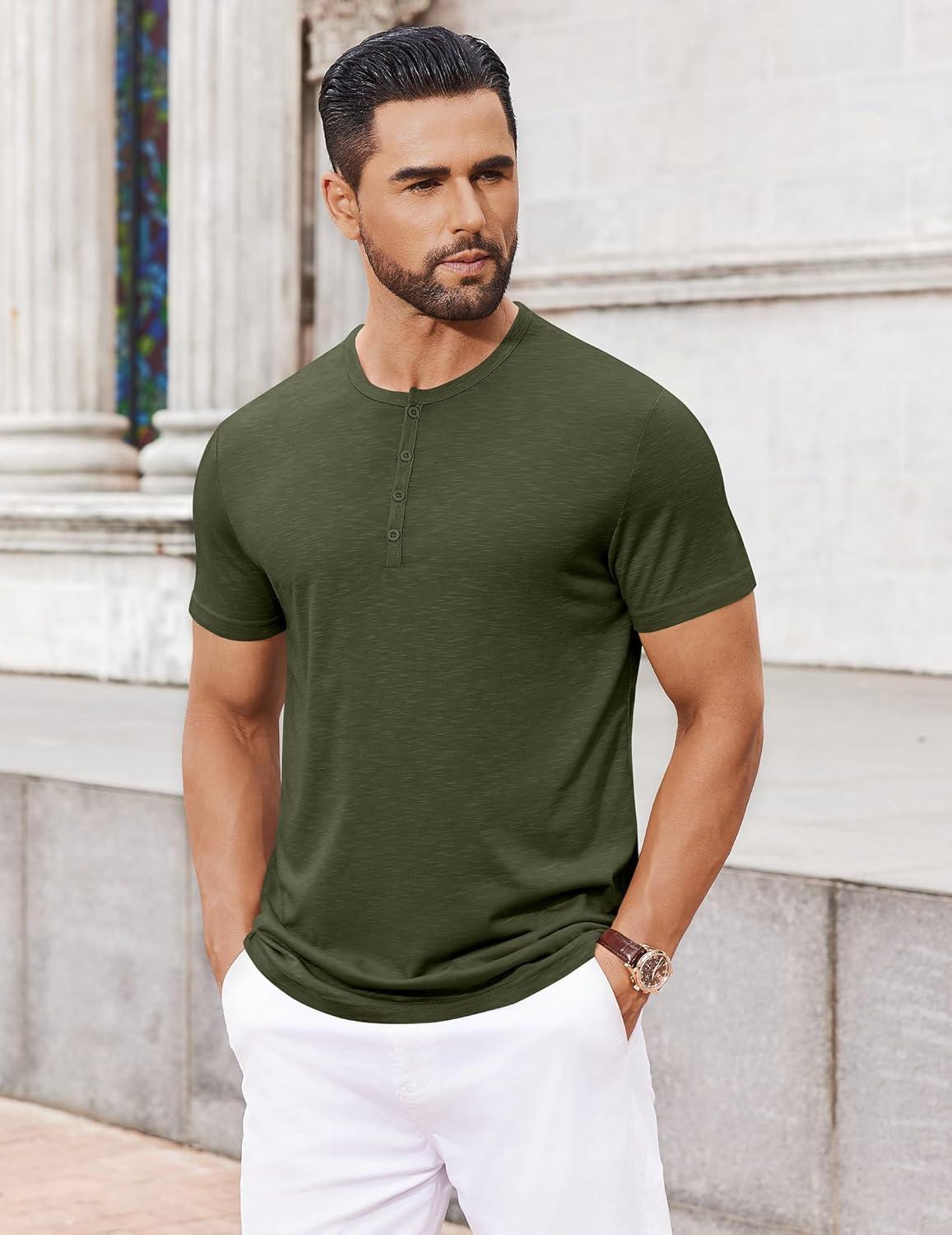 imageCOOFANDY Mens Henley Shirts Short Sleeve Collarless Button TShirt Fashion Casual Basic Tee Tops