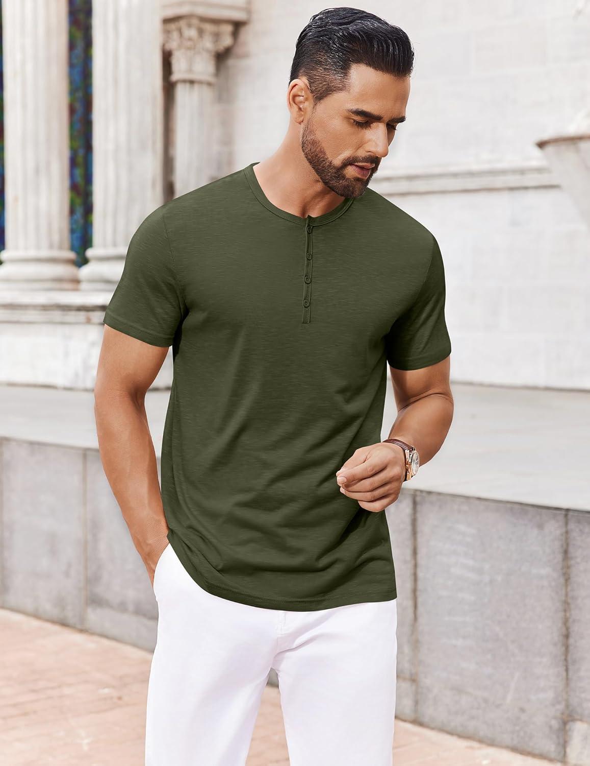 imageCOOFANDY Mens Henley Shirts Short Sleeve Collarless Button TShirt Fashion Casual Basic Tee Tops