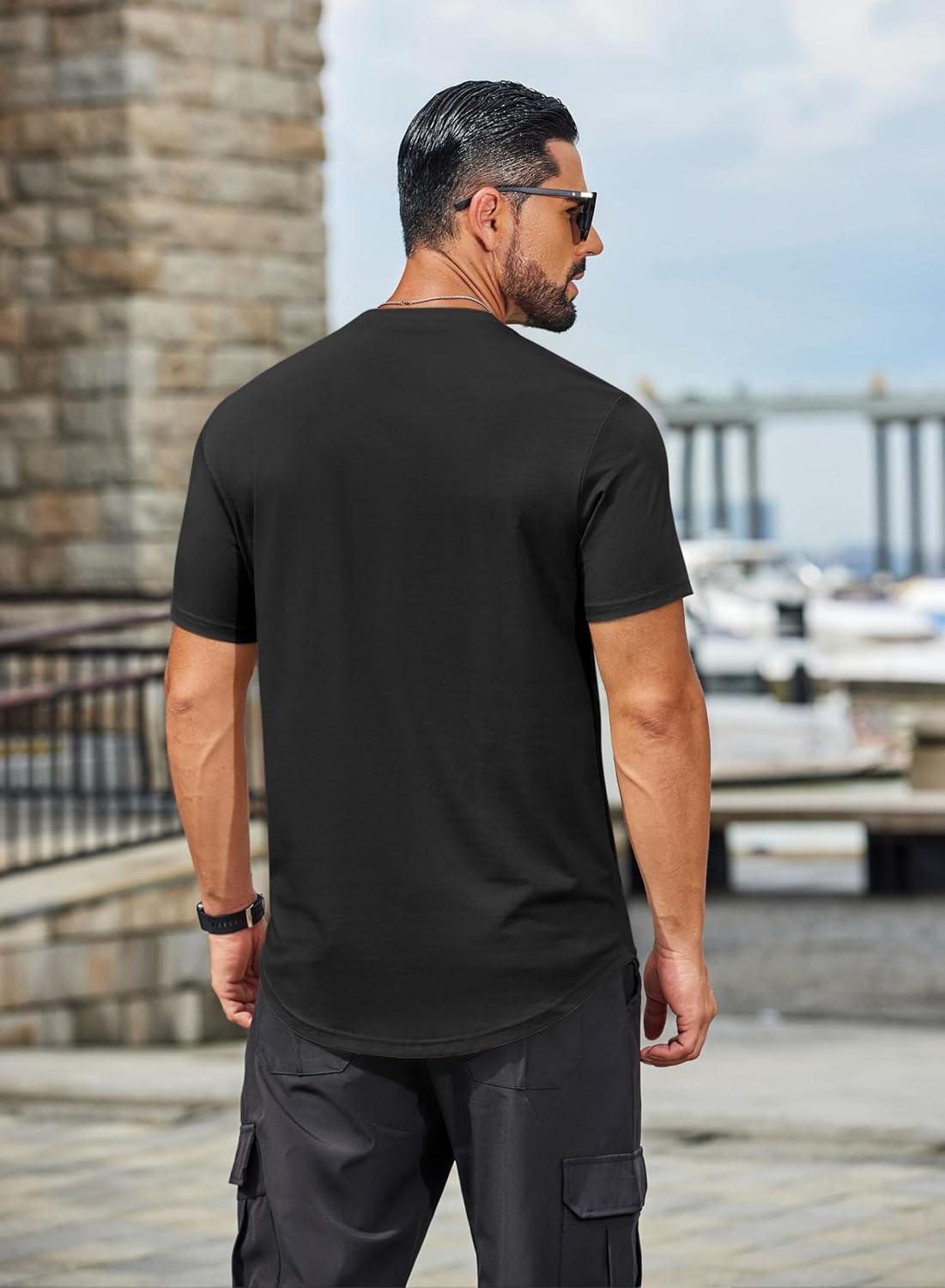 imageCOOFANDY Mens T Shirts Casual Short Sleeve Cotton Tee Shirts Hipster Hip Hop Longline TShirt Basic Summer TopsOne Piece All Black