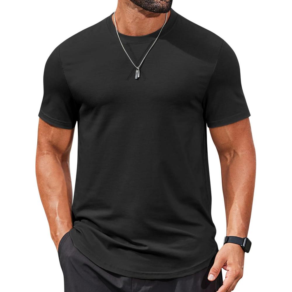 imageCOOFANDY Mens T Shirts Casual Short Sleeve Cotton Tee Shirts Hipster Hip Hop Longline TShirt Basic Summer TopsOne Piece All Black