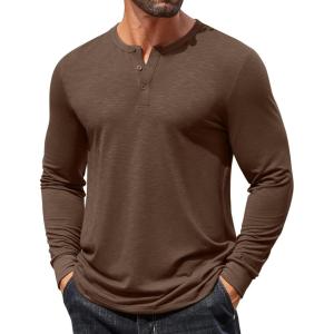 COOFANDY Mens Henley Shirts Long Sleeve T Shirts Casual Lightweight Fashion Button Pullover Tee Shirt(Brown)