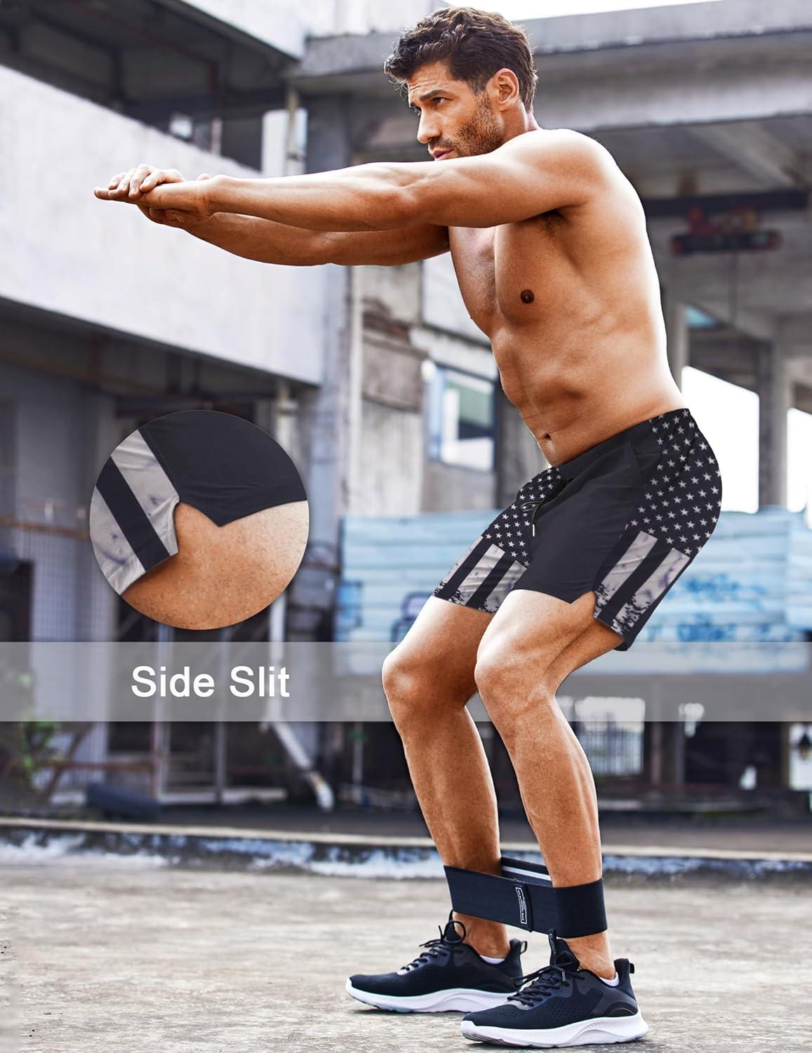 imageCOOFANDY Mens Running Athletic Shorts 5 Inch 2 Pack Gym Workout Shorts Fitted Exercise Hiking Shorts with Zipper PocketBlack American Flag