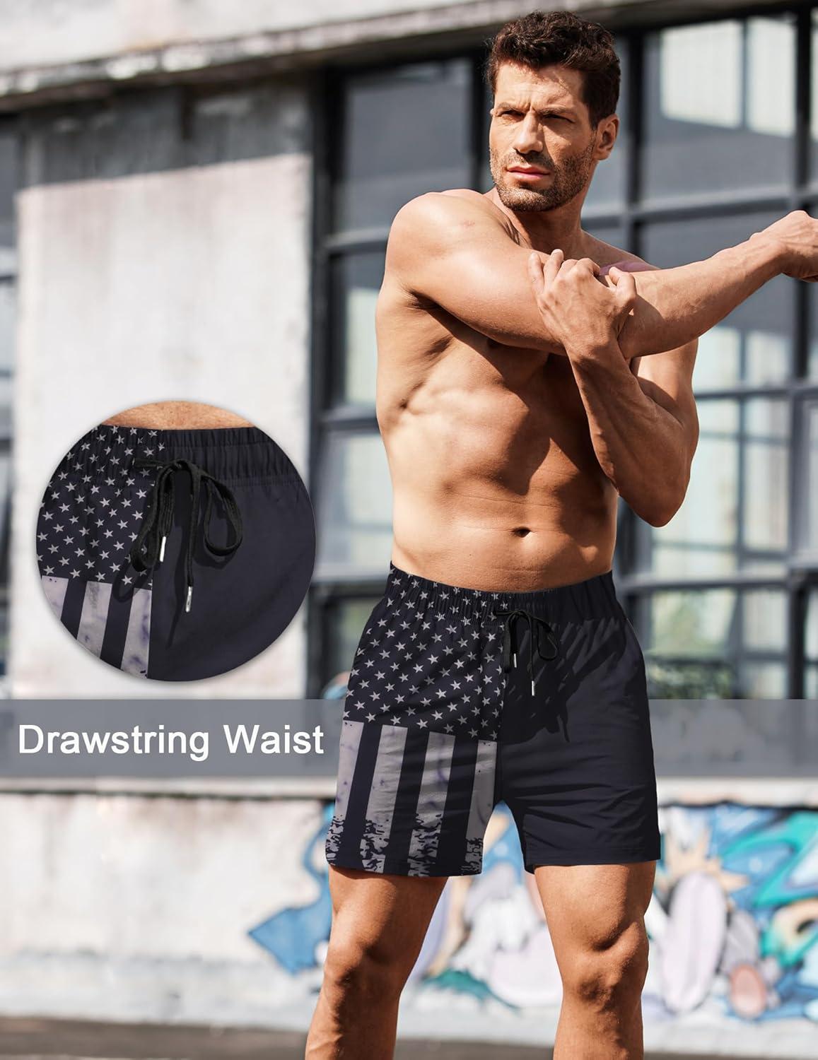 imageCOOFANDY Mens Running Athletic Shorts 5 Inch 2 Pack Gym Workout Shorts Fitted Exercise Hiking Shorts with Zipper PocketBlack American Flag