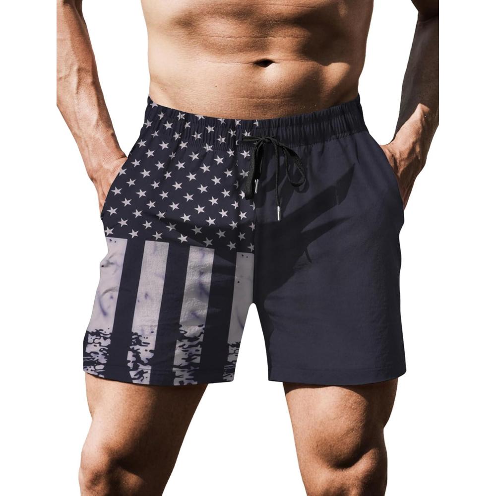 imageCOOFANDY Mens Running Athletic Shorts 5 Inch 2 Pack Gym Workout Shorts Fitted Exercise Hiking Shorts with Zipper PocketBlack American Flag