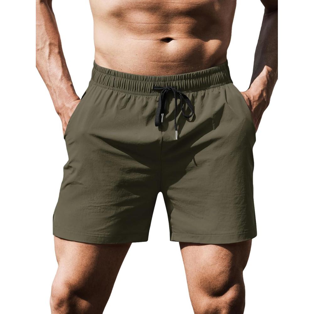 imageCOOFANDY Mens Running Athletic Shorts 5 Inch 2 Pack Gym Workout Shorts Fitted Exercise Hiking Shorts with Zipper PocketDark Green