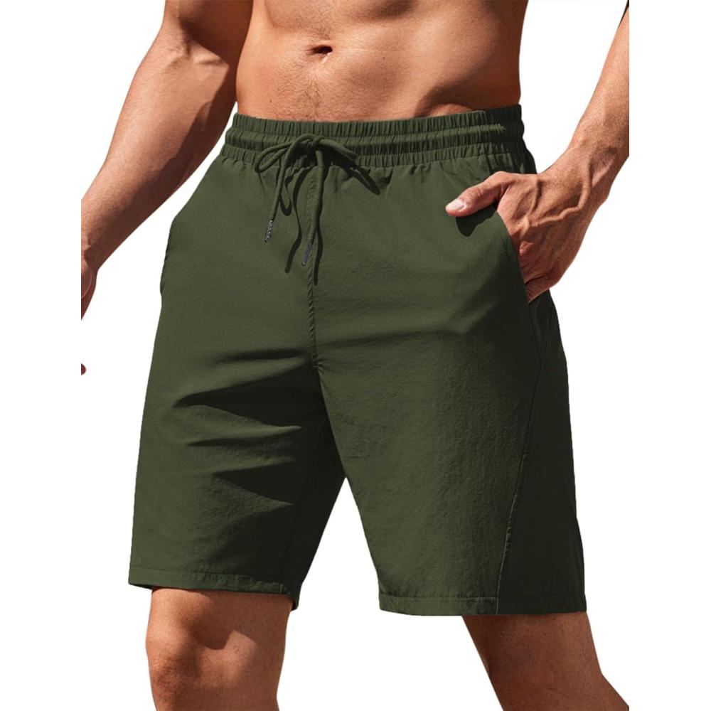 imageCOOFANDY Mens Running Athletic Shorts 9 Gym Workout Lightweight Elastic Waist Sports ShortsArmy Green