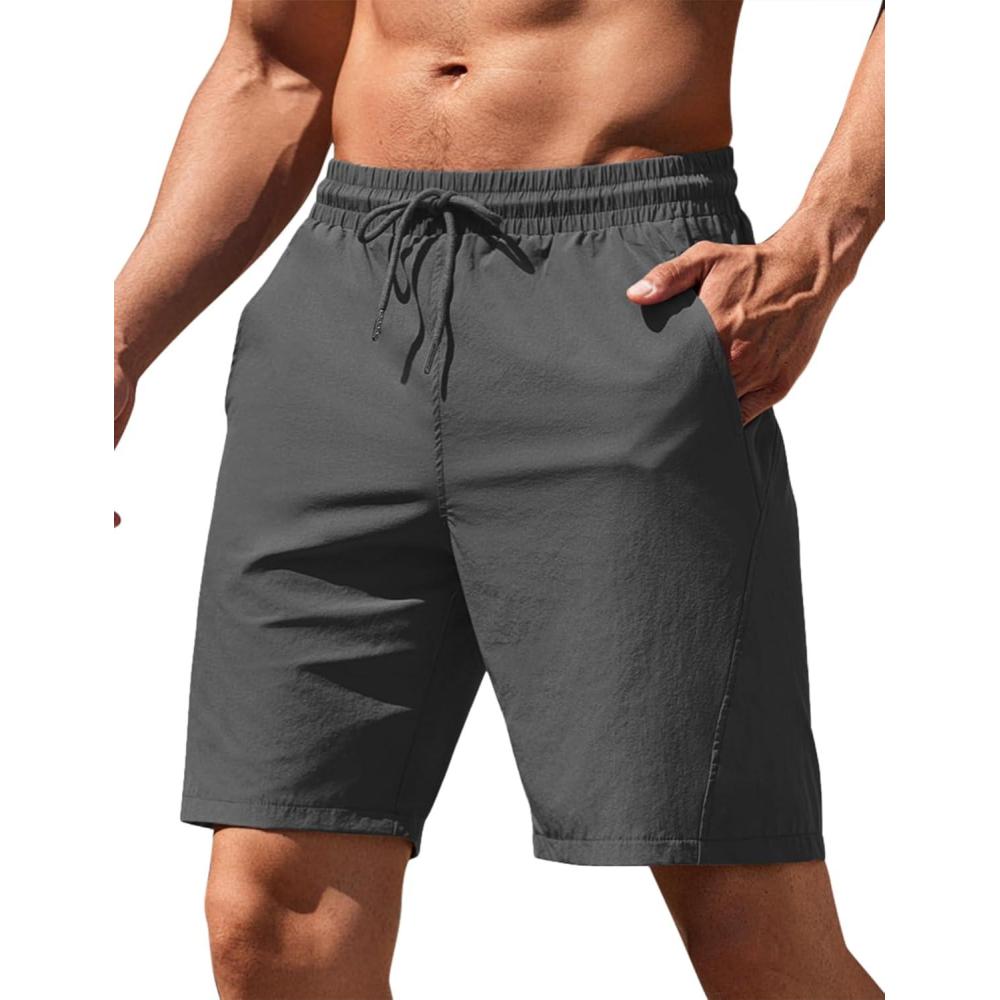 imageCOOFANDY Mens Running Athletic Shorts 9 Gym Workout Lightweight Elastic Waist Sports ShortsDark Grey