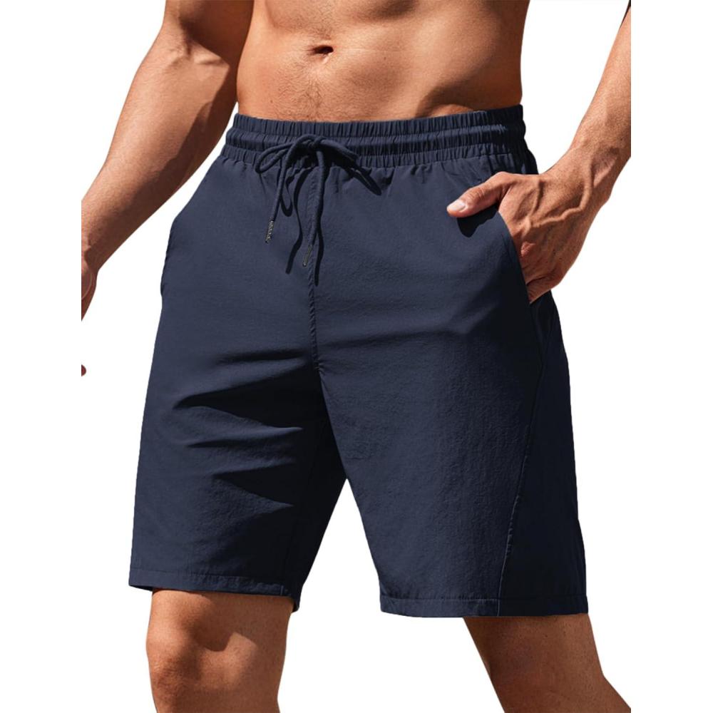 imageCOOFANDY Mens Running Athletic Shorts 9 Gym Workout Lightweight Elastic Waist Sports ShortsNavy Blue