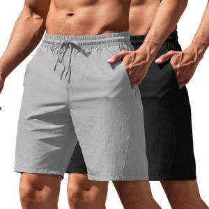 COOFANDY Men’s Running Athletic Shorts 9″ Gym Workout Lightweight Elastic Waist Sports Shorts(Black/Light Grey)