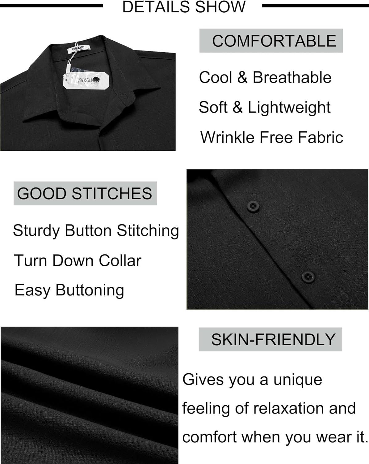 imageCOOFANDY Mens Button Down Short Sleeve Shirt Casual Beach Linen Shirts Wedding Summer Vacation ShirtBlack
