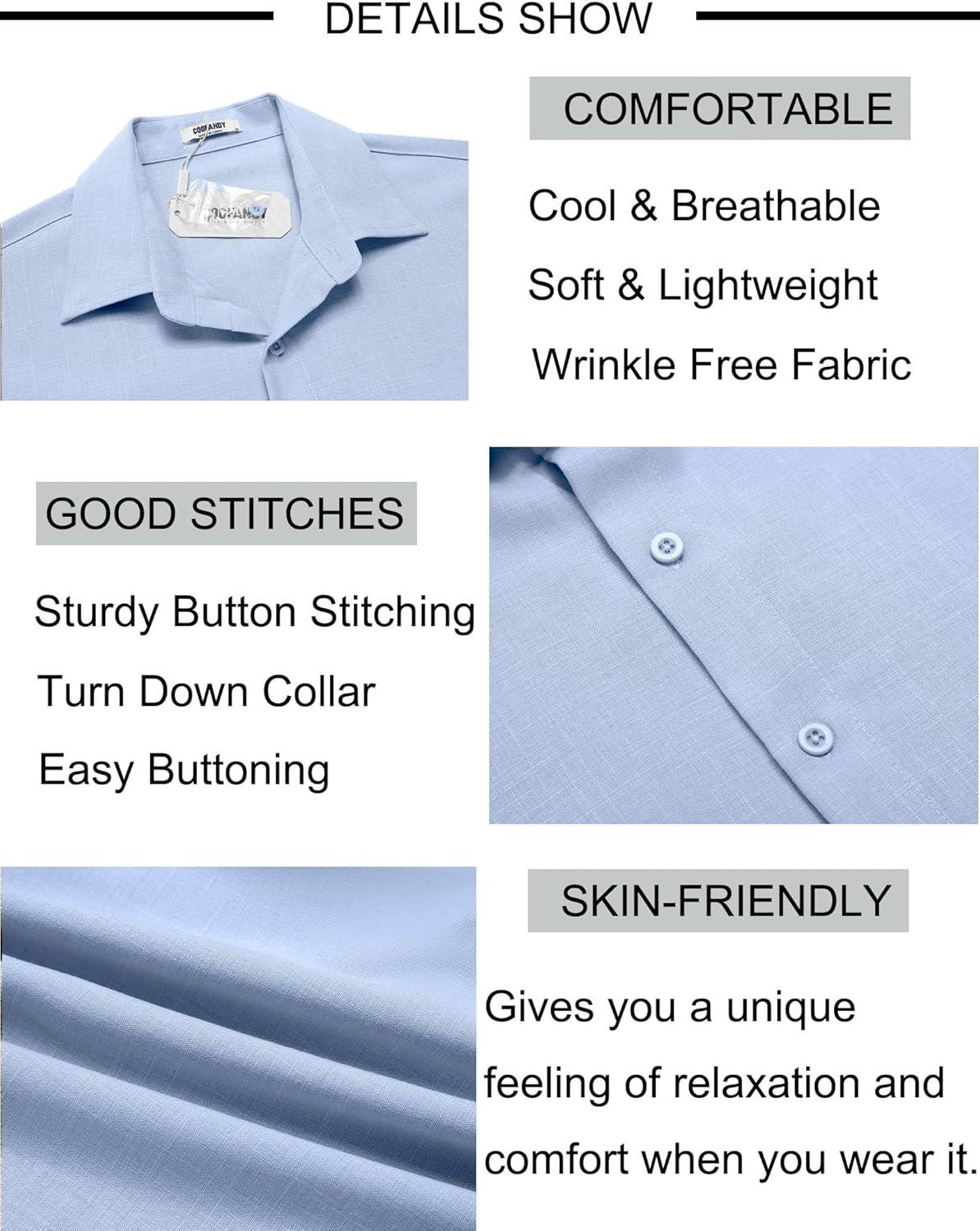 imageCOOFANDY Mens Button Down Short Sleeve Shirt Casual Beach Linen Shirts Wedding Summer Vacation ShirtClear Blue