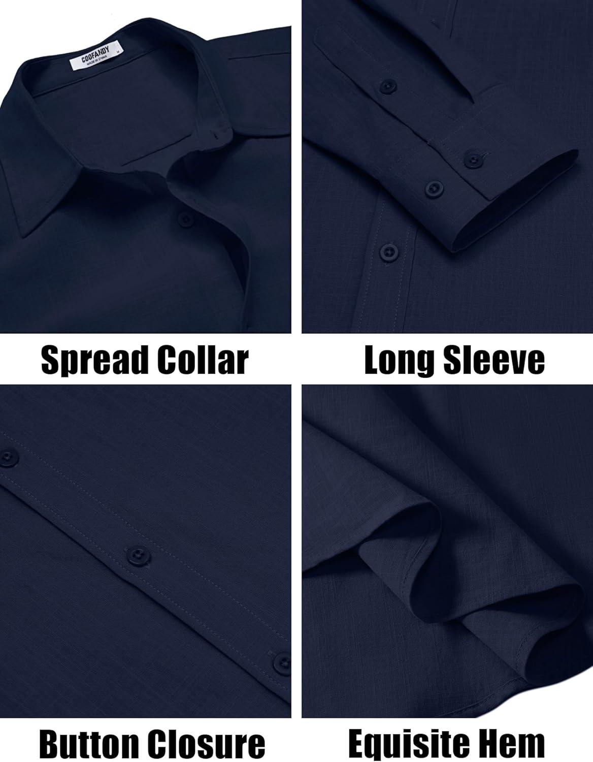imageCOOFANDY Mens Casual Button Down Shirts Long Sleeve Cotton Beach Wedding Shirt Summer Linen Shirt for MenNavy Blue
