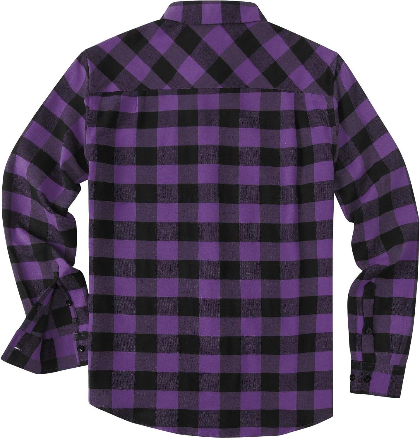 imageCOOFANDY Mens Casual Long Sleeve Button Up Plaid Flannel Shirt Jacket with PocketBuffalo Black Purple
