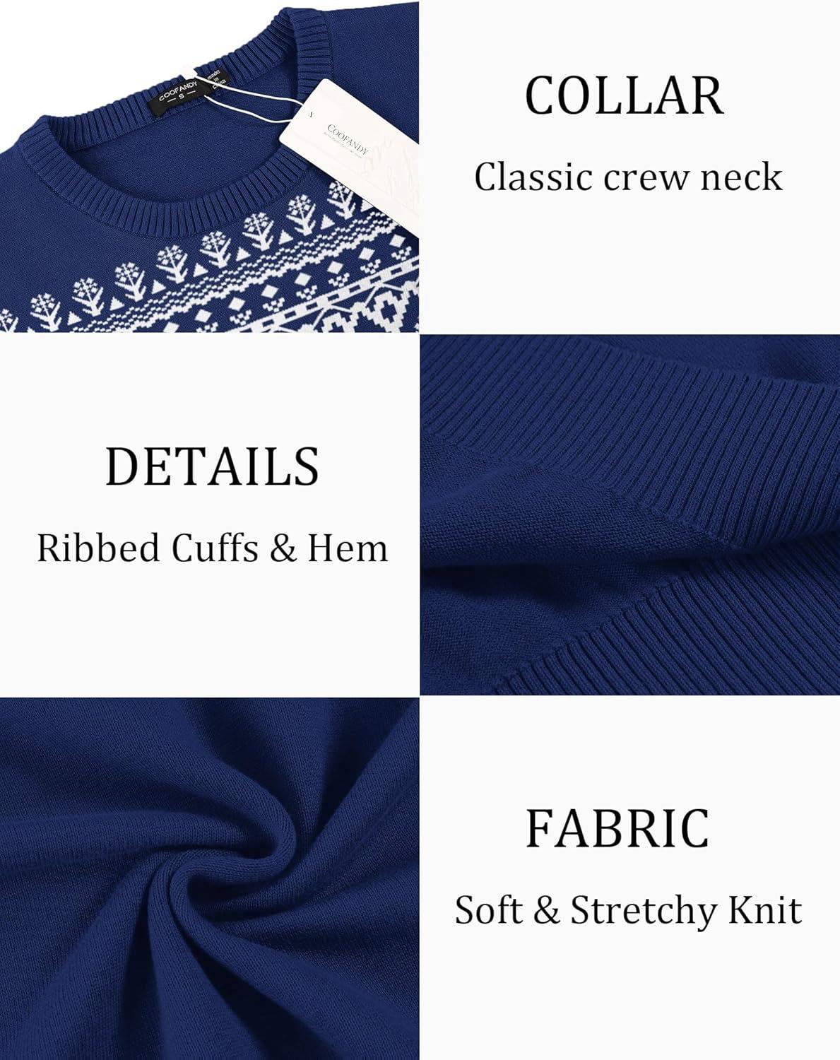 imageCOOFANDY Mens Crewneck Sweaters Long Sleeve Dress Knit Sweater Lightweight Slim Fit Pullover SweatersChristmas Blue
