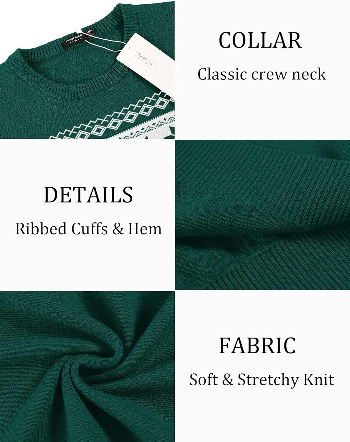 imageCOOFANDY Mens Crewneck Sweaters Long Sleeve Dress Knit Sweater Lightweight Slim Fit Pullover SweatersChristmas Green
