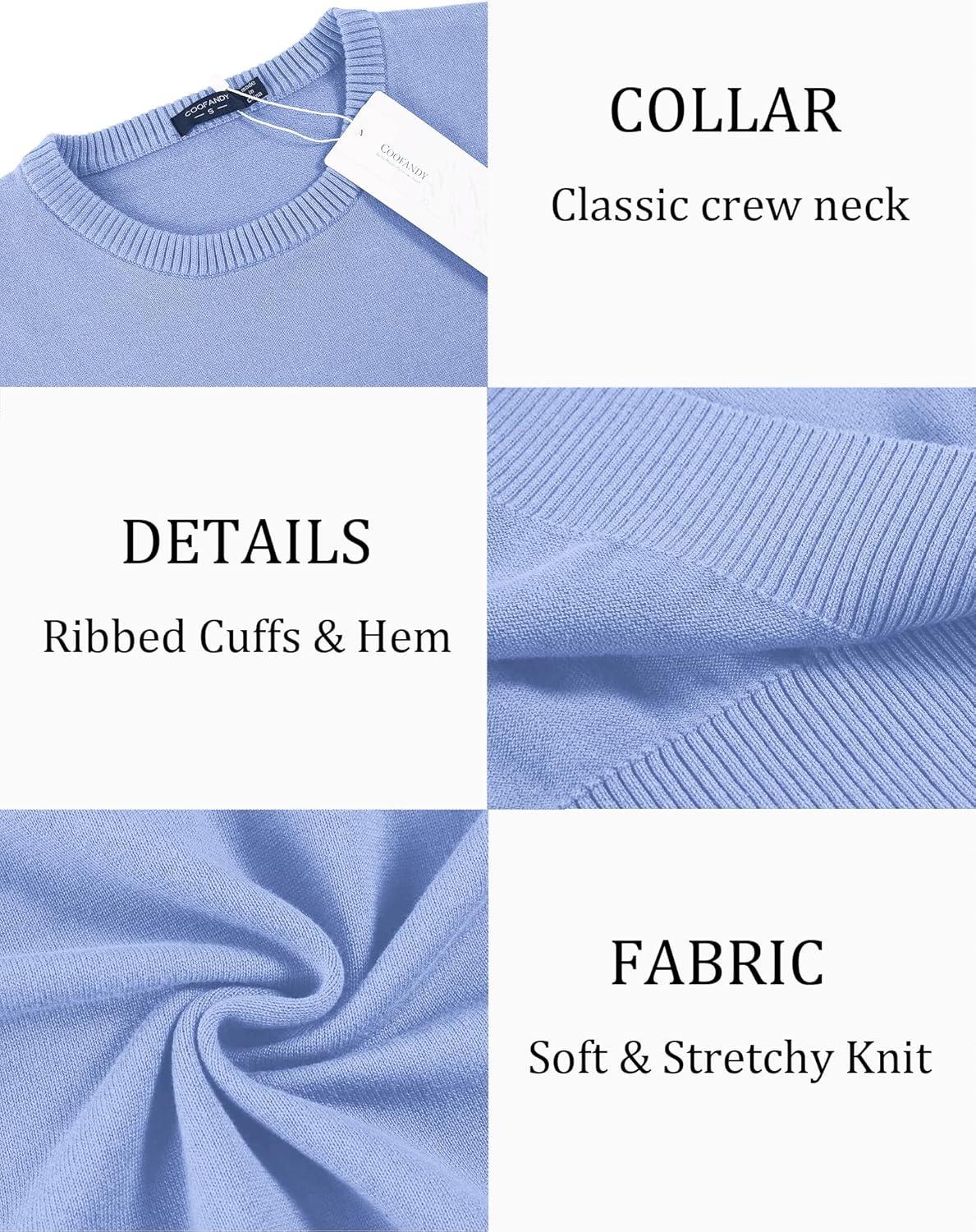 imageCOOFANDY Mens Crewneck Sweaters Long Sleeve Dress Knit Sweater Lightweight Slim Fit Pullover SweatersEthereal Blue