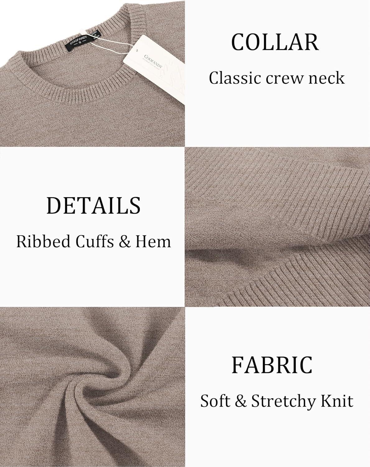 imageCOOFANDY Mens Crewneck Sweaters Long Sleeve Dress Knit Sweater Lightweight Slim Fit Pullover SweatersWhiteBrown Twotone Colors
