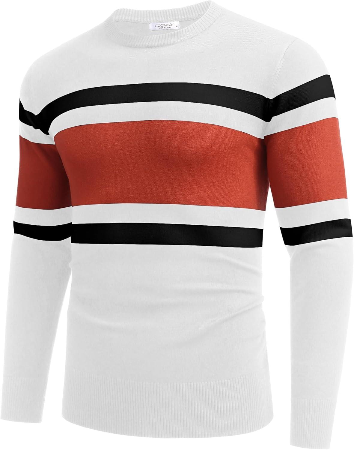 imageCOOFANDY Mens Crewneck Sweaters Long Sleeve Dress Knit Sweater Lightweight Slim Fit Pullover SweatersWhiteRust Red