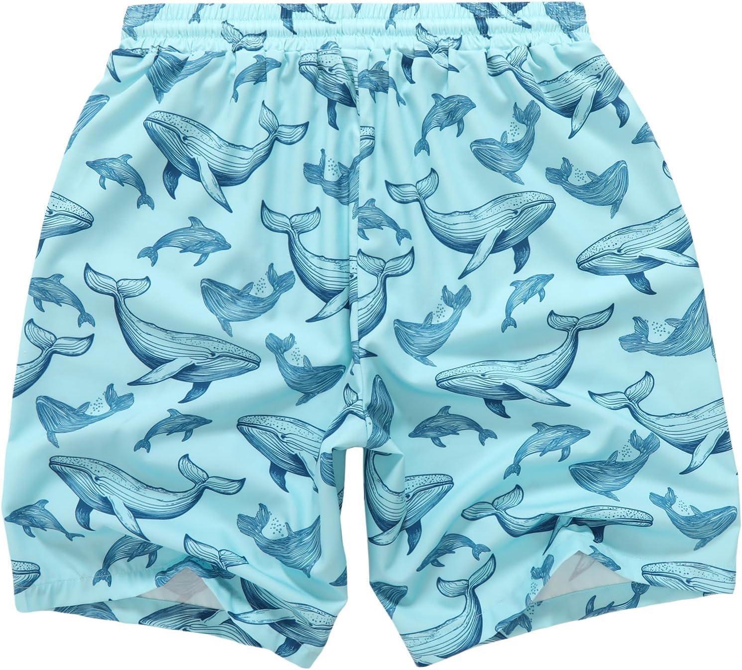 imageCOOFANDY Mens Hawaiian Beach Shorts Elastic Waist Drawstring Lightweight Summer Casual Shorts with PocketOcean Whale