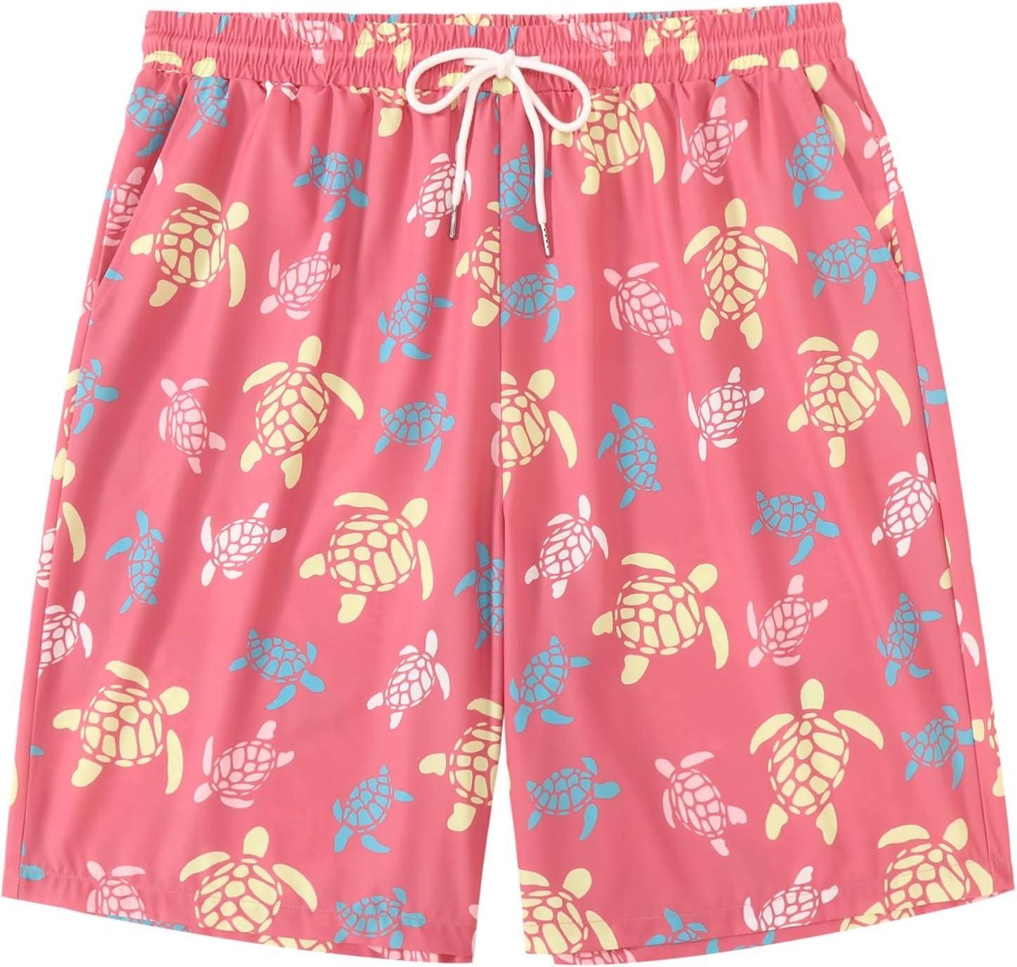imageCOOFANDY Mens Hawaiian Beach Shorts Elastic Waist Drawstring Lightweight Summer Casual Shorts with PocketPastel Turtles