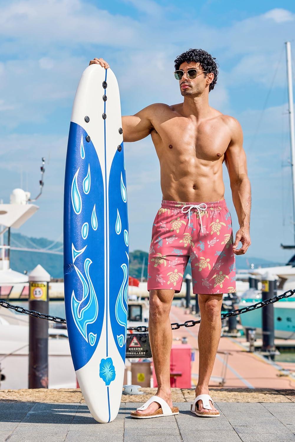 imageCOOFANDY Mens Hawaiian Beach Shorts Elastic Waist Drawstring Lightweight Summer Casual Shorts with PocketPastel Turtles